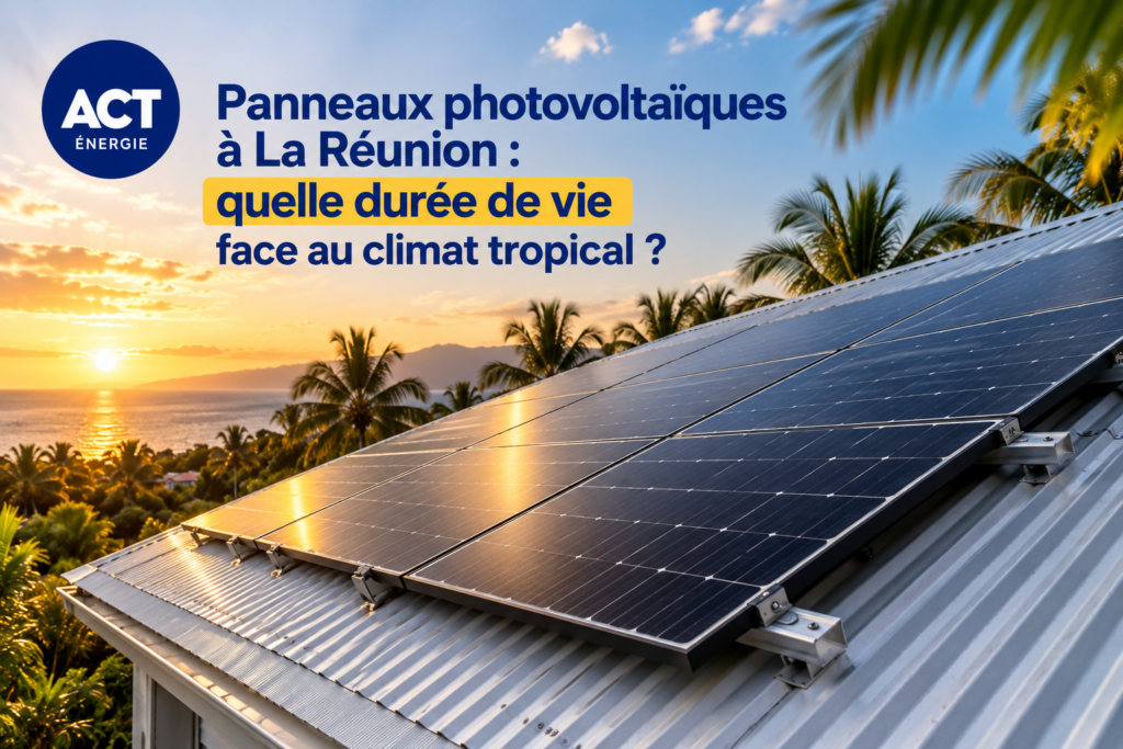 Panneaux solaires fixés sur une toiture en tôle à La Réunion