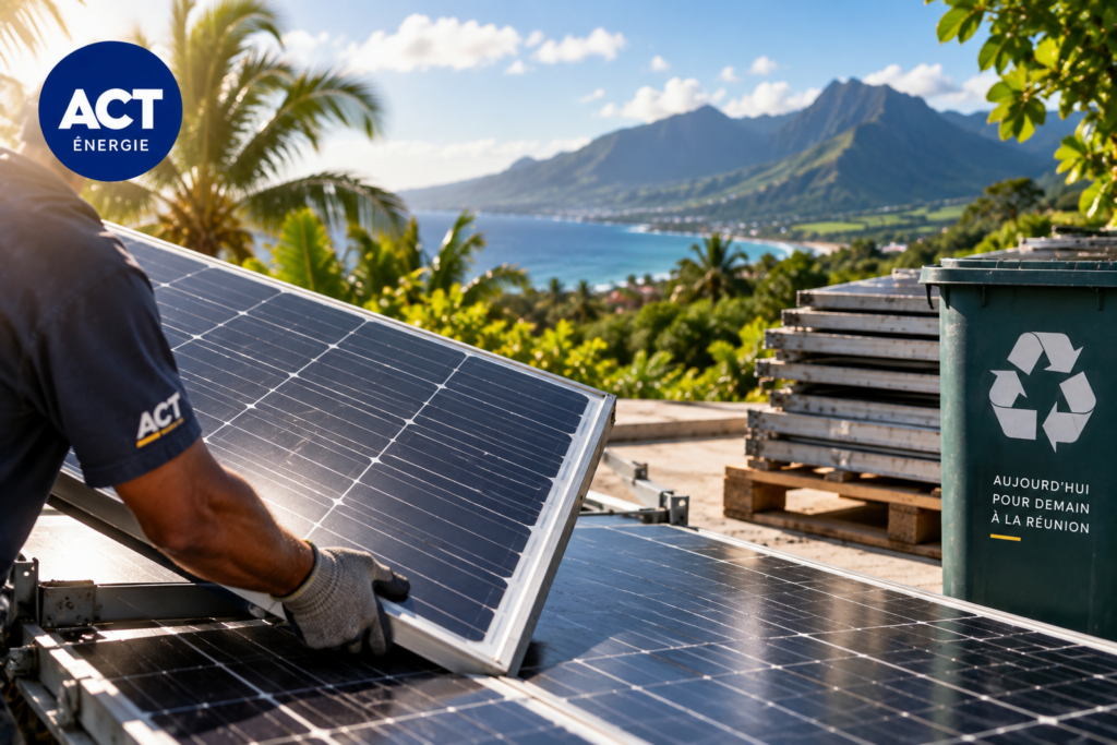 Panneaux solaires fixés sur une toiture en tôle à La Réunion