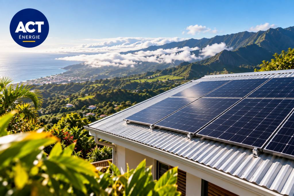 Panneaux solaires orientés au nord sur une toiture en tôle à La Réunion